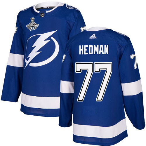 Men Adidas Tampa Bay Lightning #77 Victor Hedman Blue Home Authentic 2020 Stanley Cup Champions Stitched NHL Jersey